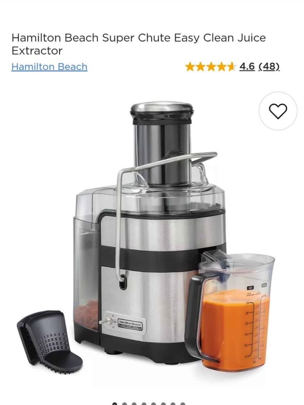 Hamilton Beach Silver and Black Easy-Clean Juice Extractor